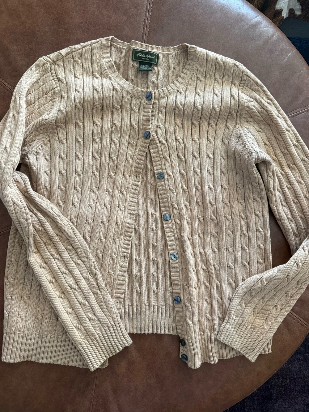 Eddie Bauer Beige Cable-Knit Button-Up Cardigan